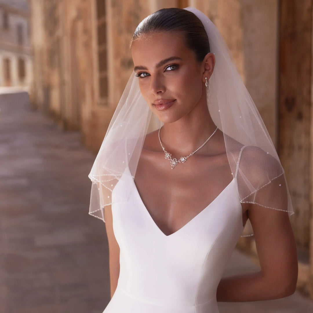 VOILE MARIÉE S524 TULLE SOUPLE & 70 PERLES – RABAT ÉLÉGANT BIANCO EVENTO