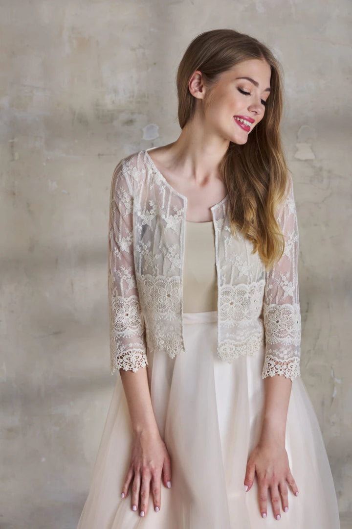 Veste de mariée Ginger BK83 dentelle de coton bohème beige Novias vue 2
