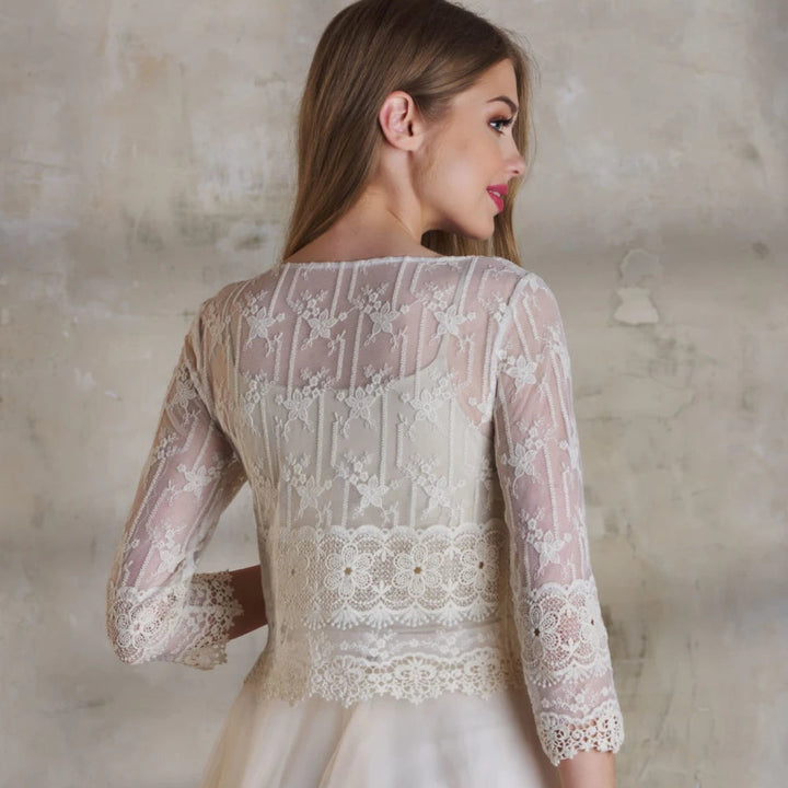 Veste de mariée Ginger BK83 dentelle de coton bohème beige Novias vue 3