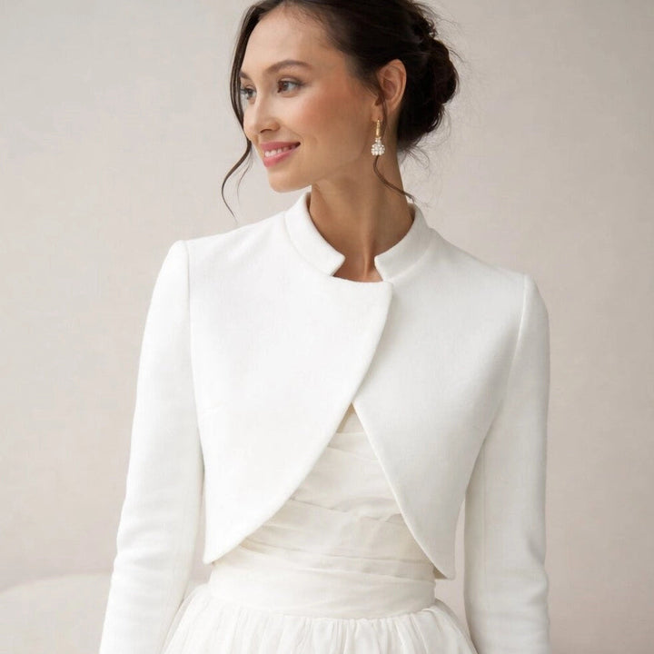 Veste de mariée courte – col officier, laine et cachemire – WJ04 Artpodiumstudio