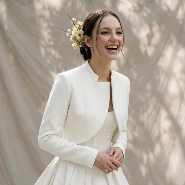 Veste de mariée courte – col officier, laine et cachemire – WJ04 Artpodiumstudio