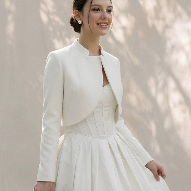 Veste de mariée courte – col officier, laine et cachemire – WJ04 Artpodiumstudio