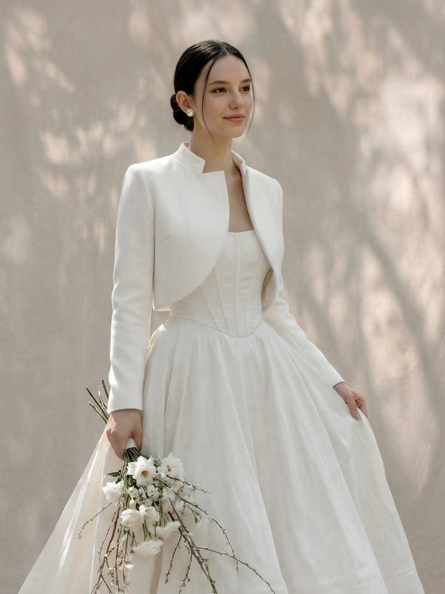 Veste de mariée courte – col officier, laine et cachemire – WJ04 Artpodiumstudio