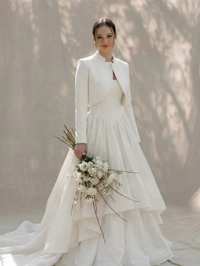 Veste de mariée courte – col officier, laine et cachemire – WJ04 Artpodiumstudio