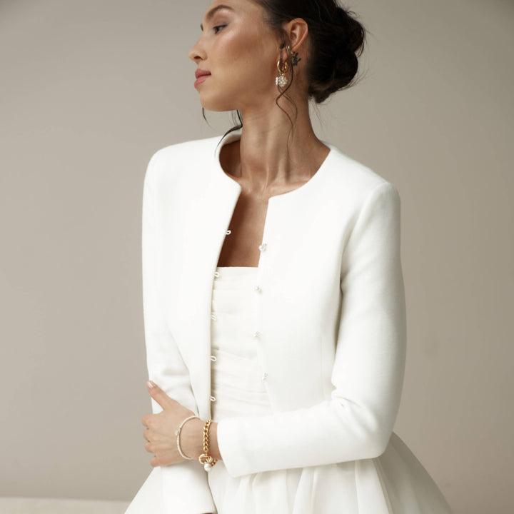 Veste de mariée ajustée en laine et cachemire, longueur à la taille