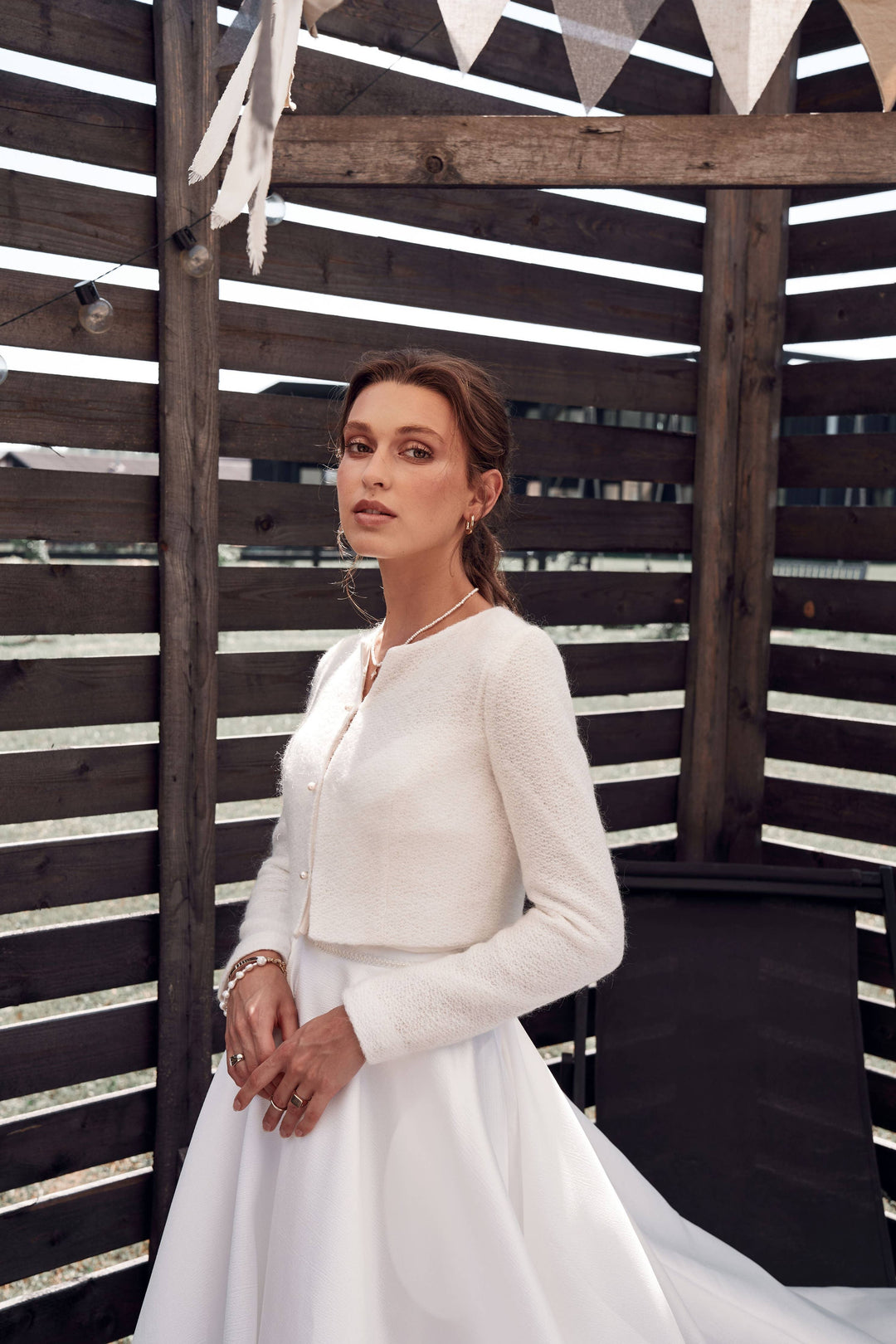 Gilet de mariée en mohair, coupe droite au-dessus de la taille