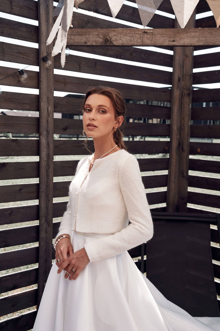 Gilet de mariée en mohair, coupe droite au-dessus de la taille