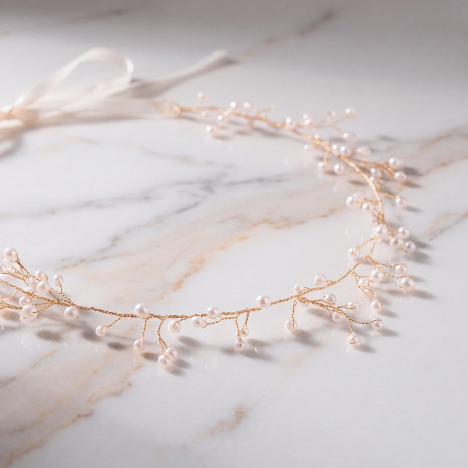 Vigne de mariée HB1006 – perles nacrées, or ou argent G.Westerleigh