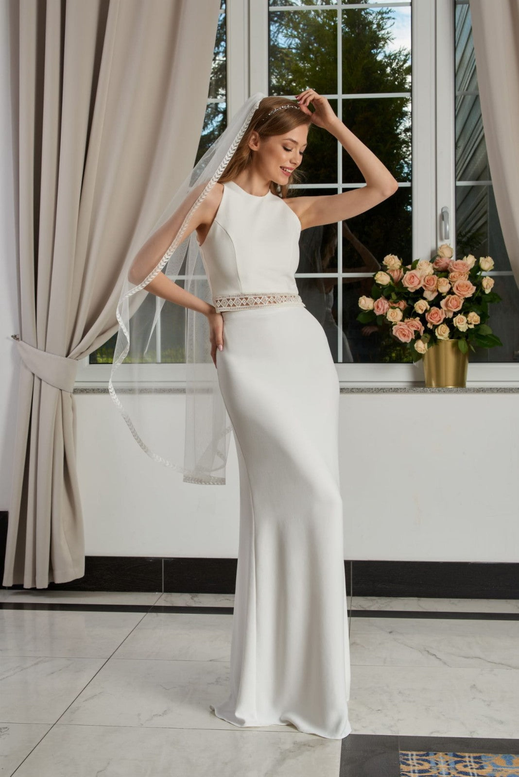 Voile de mariée Alexis WK43 une couche de 120 cm, bordure en dentelle