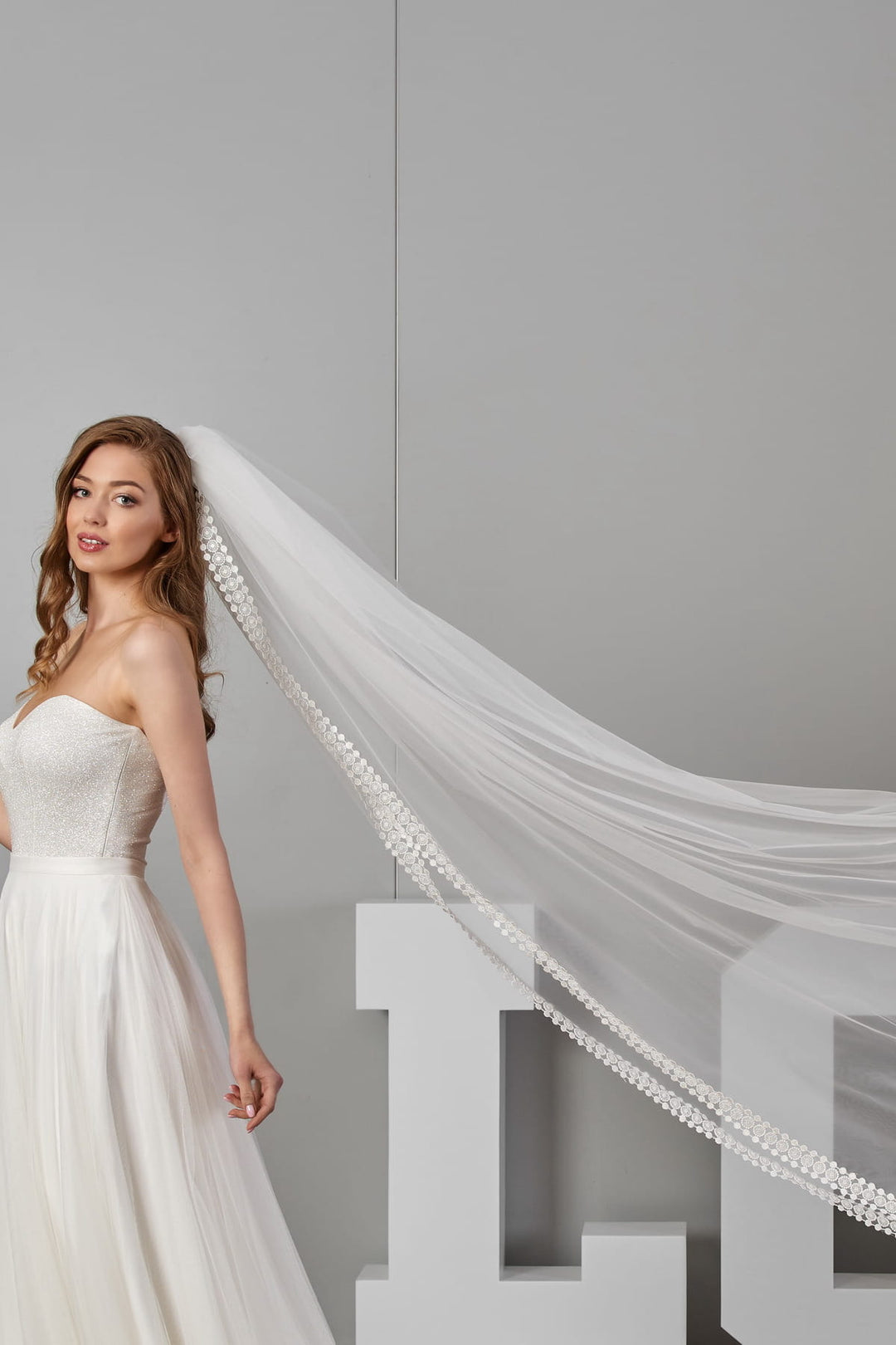 Voile de mariée Allison WD66 porté, dentelle