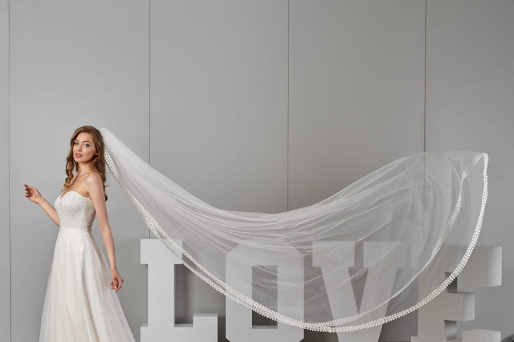 Voile de mariée Allison WD66 porté, dentelle