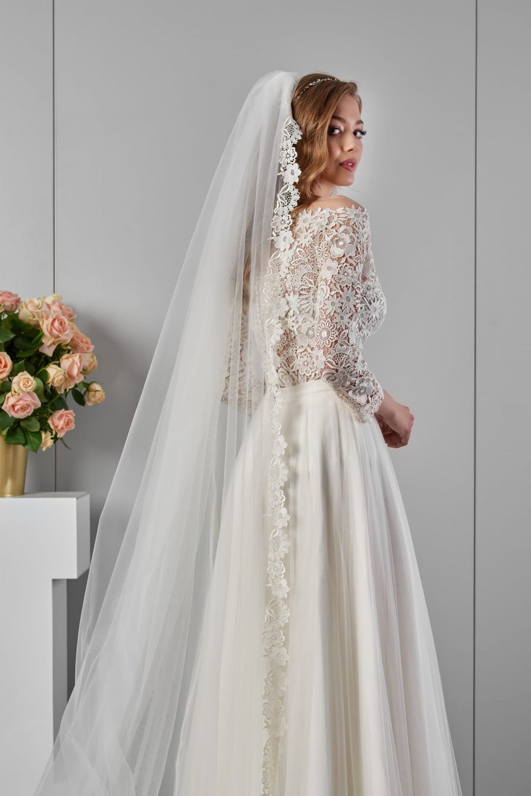 Voile de mariée Ariana WD64 porté, dentelle