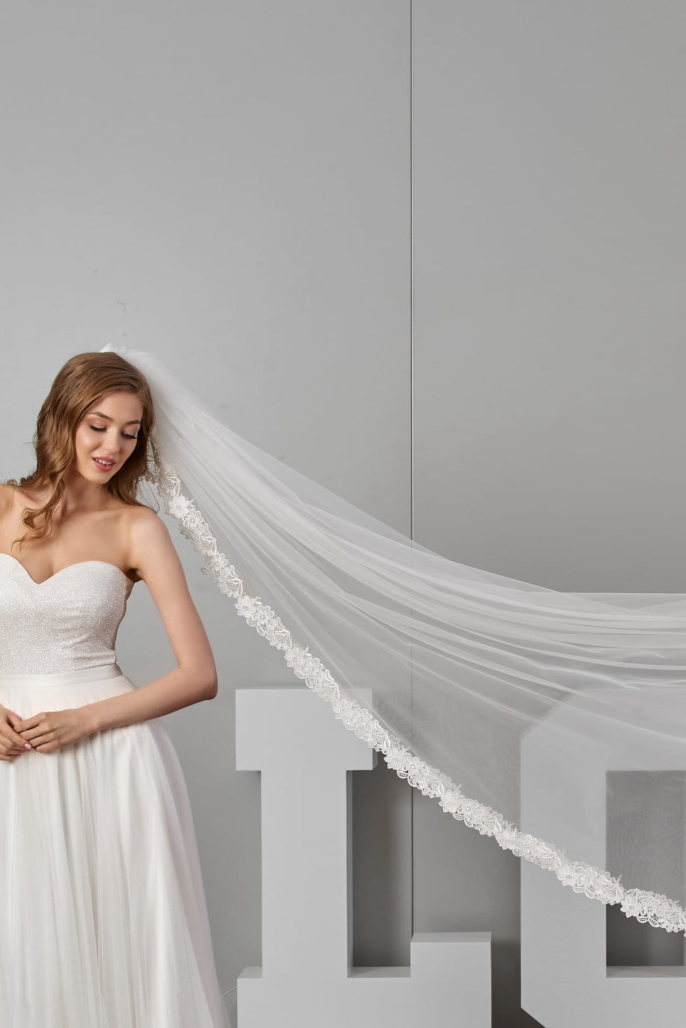 Voile de mariée Ariana WD64 porté, dentelle