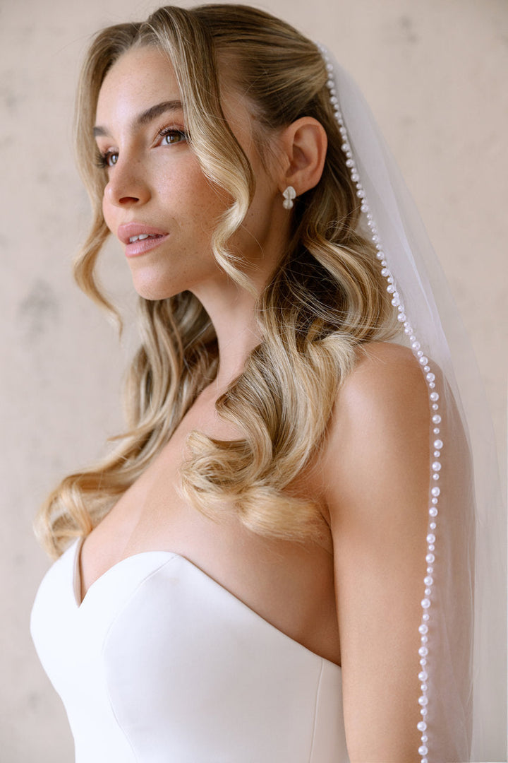 Voile de mariée Clarisse 100 cm, bordure perlée, photo 1