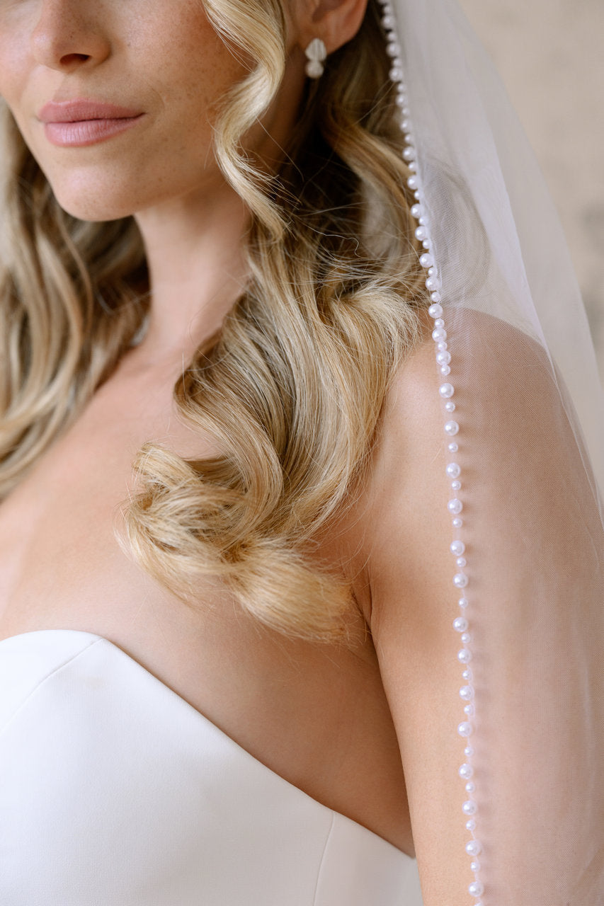Voile de mariée Clarisse 100 cm, bordure perlée, photo 5