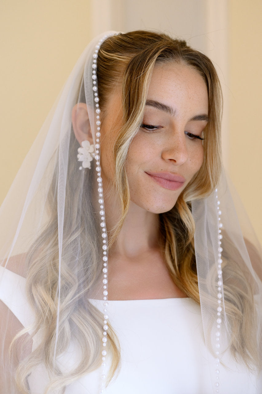 Voile de mariée Clarisse 100 cm, bordure perlée, photo 6