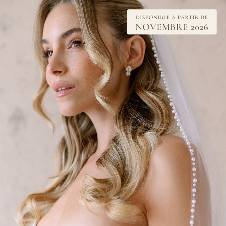 Voile de mariée Clarisse bordure perles, disponible à partir de novembre 2026
