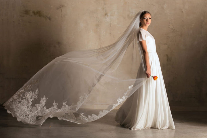 Voile de mariée Dacota WD55 porté, dentelle française