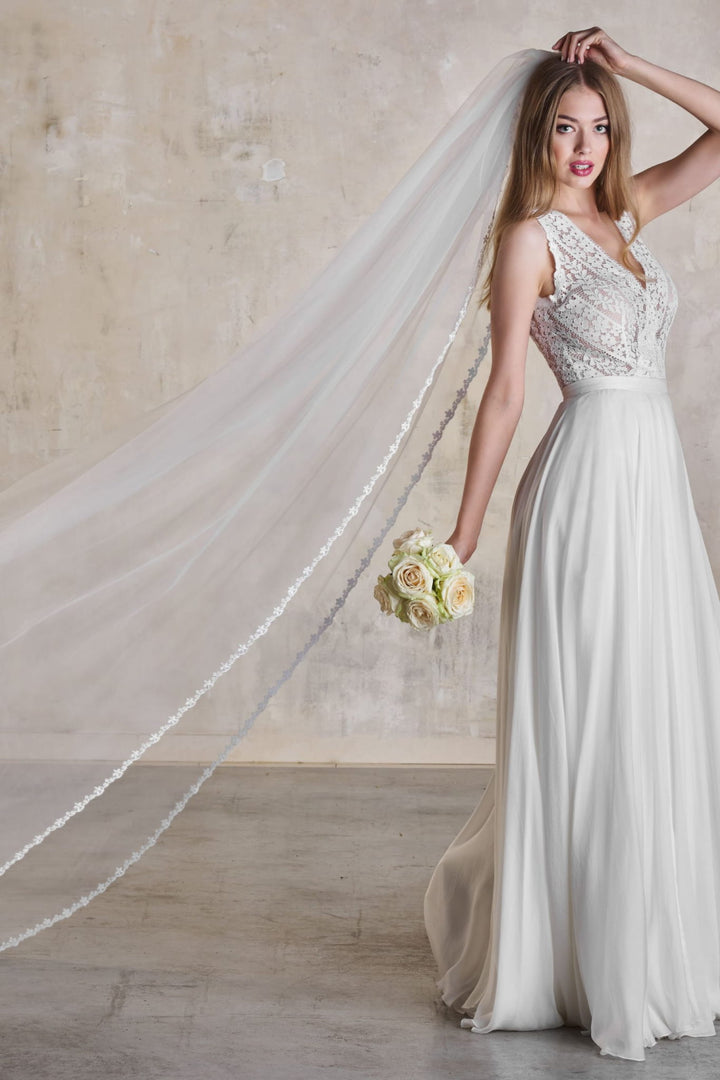 Voile de mariée Daisy WD56 porté, dentelle fine