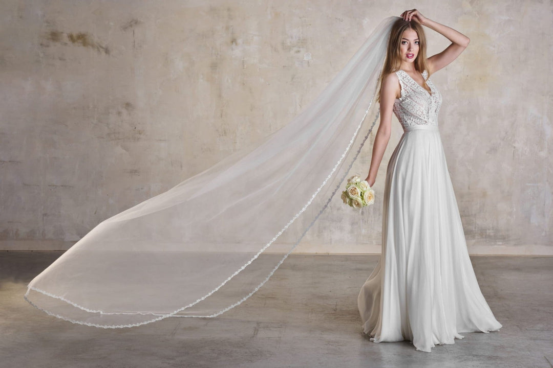 Voile de mariée Daisy WD56 porté, dentelle fine