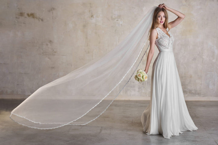Voile de mariée Daisy WD56 porté, dentelle fine