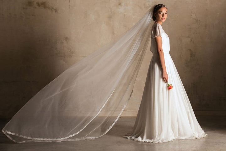Voile de mariée Dolly WD48 porté, dentelle