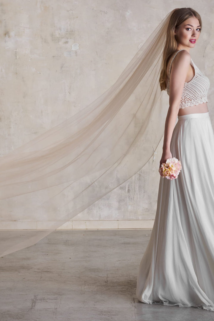 Voile de mariée Dusty WD59 porté, tulle beige