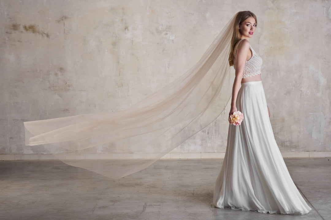 Voile de mariée Dusty WD59 porté, tulle beige