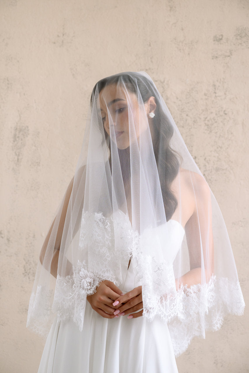 Voile de mariée Edena 65/90 cm, dentelle Chantilly, photo 1