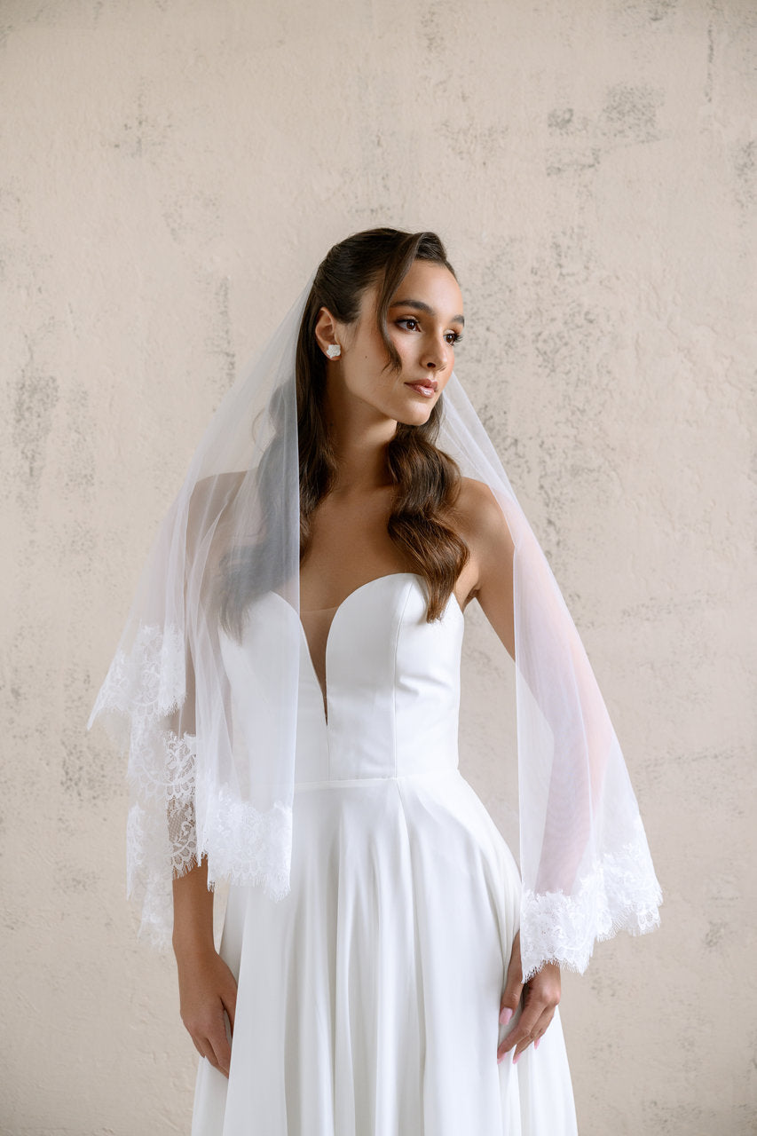 Voile de mariée Edena 65/90 cm, dentelle Chantilly, photo 3