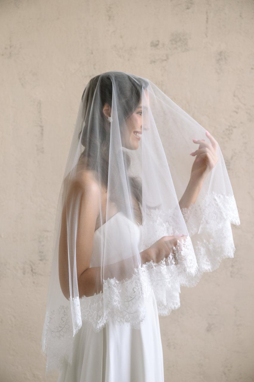 Voile de mariée Edena 65/90 cm, dentelle Chantilly, photo 4
