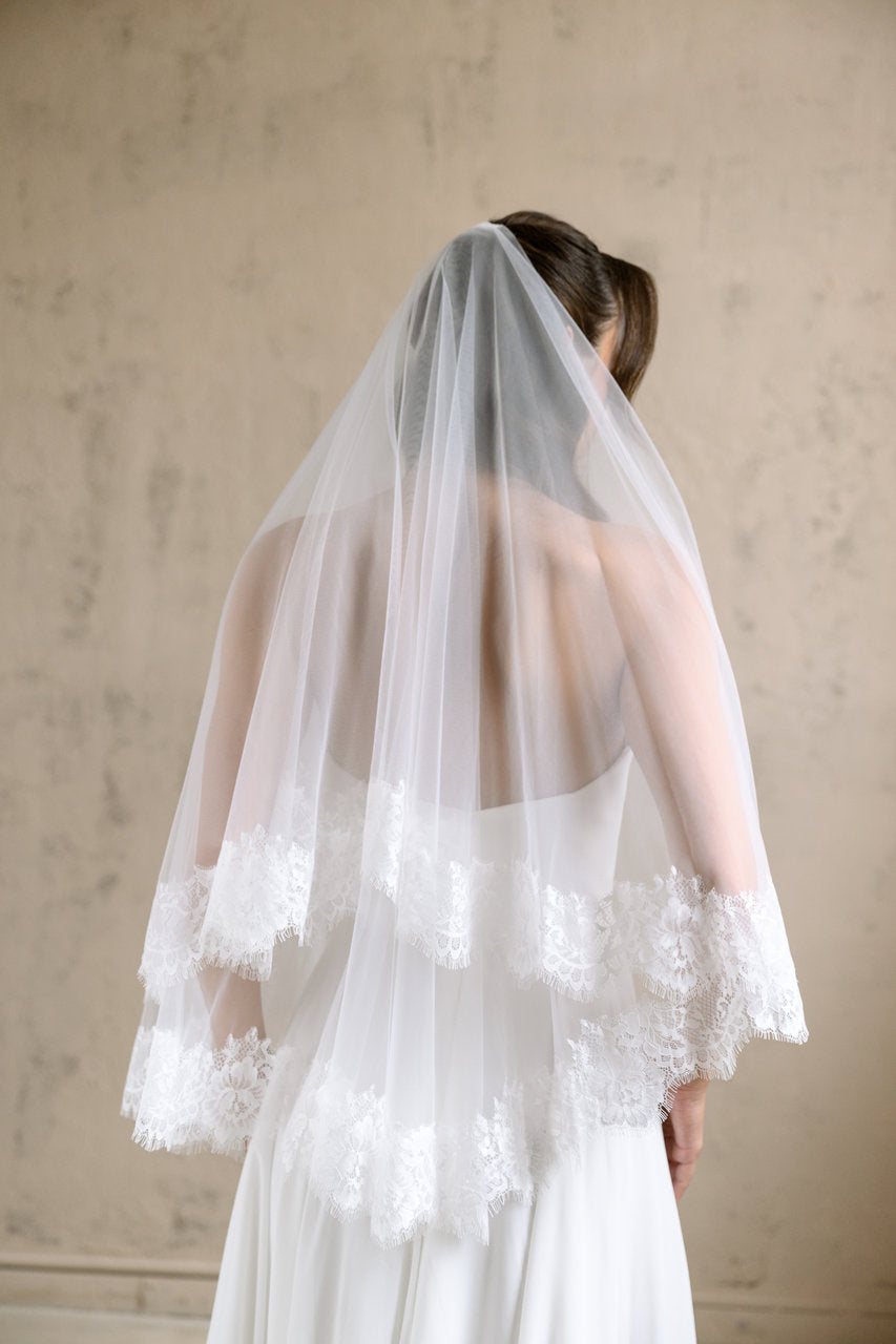 Voile de mariée Edena 65/90 cm, dentelle Chantilly, photo 5