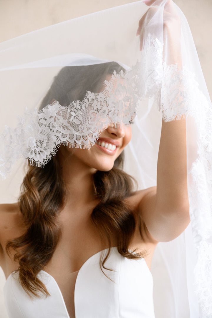 Voile de mariée Edena 65/90 cm, dentelle Chantilly, photo 8
