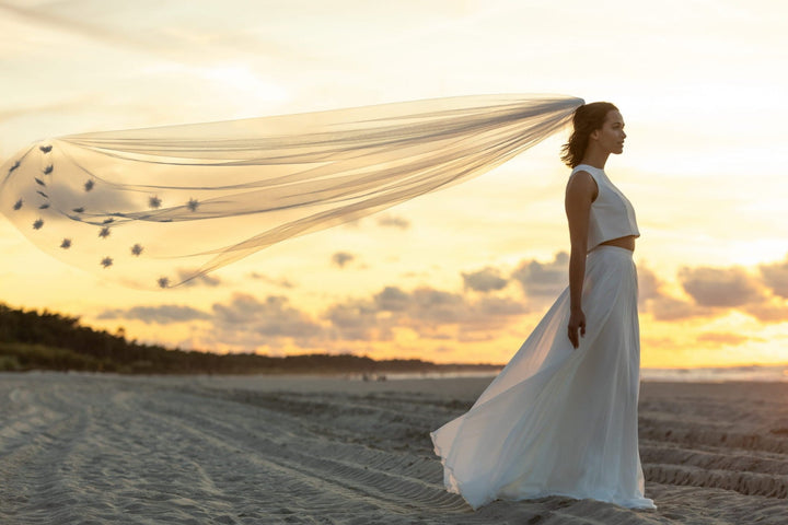 Voile de mariée Evangeline WD95 porté, fleurs 3D