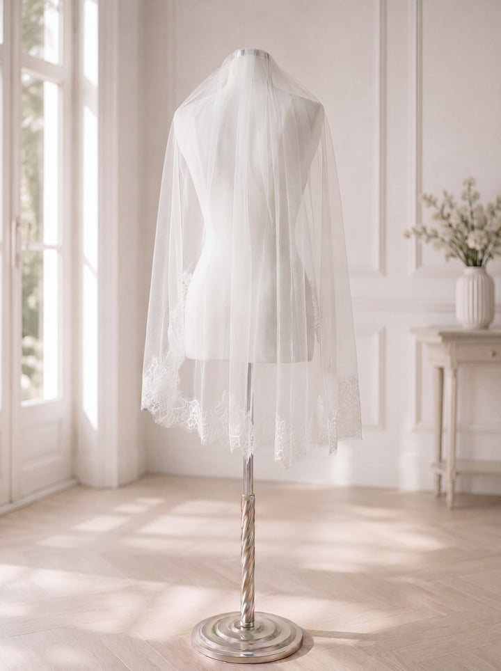 Voile de mariée GW-VL008 – bordure dentelle festonnée, 92 cm G.Westerleigh