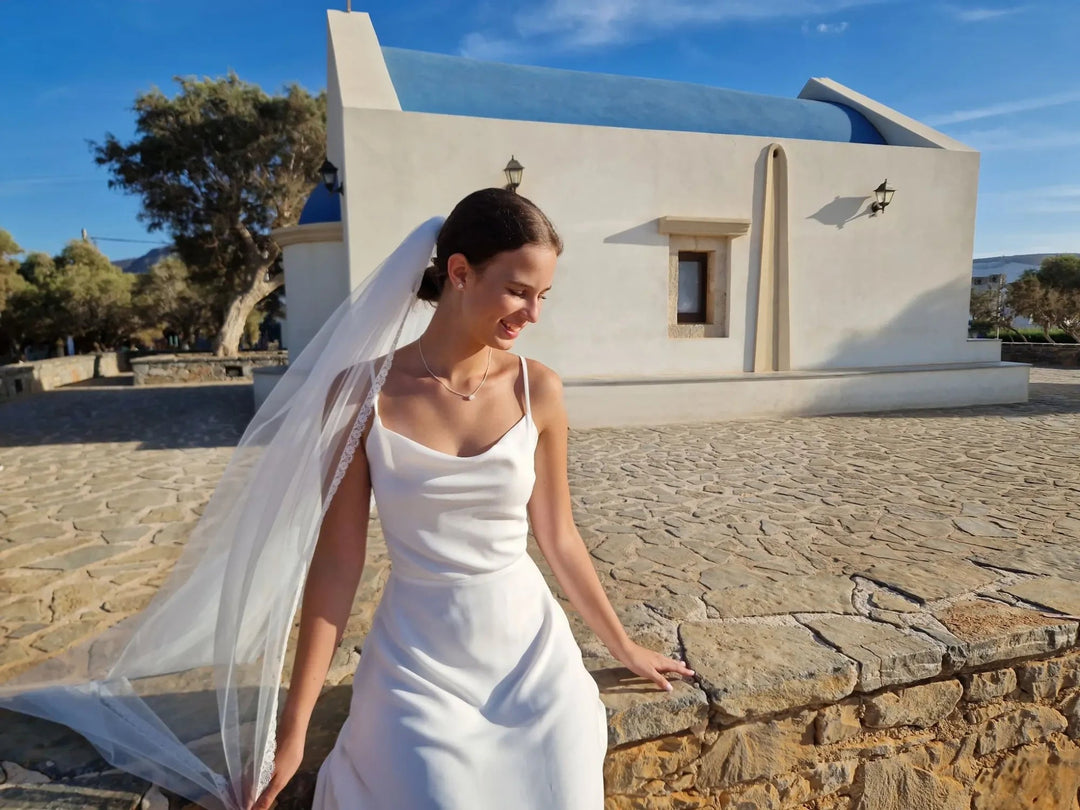 Voile de mariée Ilia WD103 porté, guipure