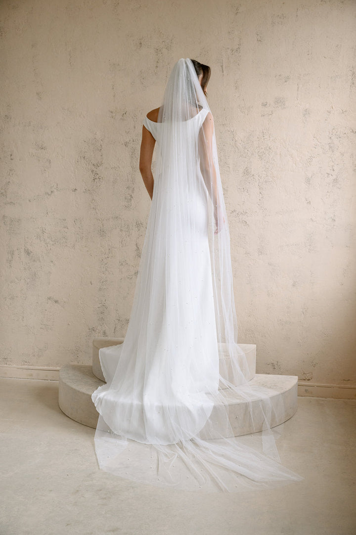 Voile de mariée Isola 300 cm, perles, vue de dos
