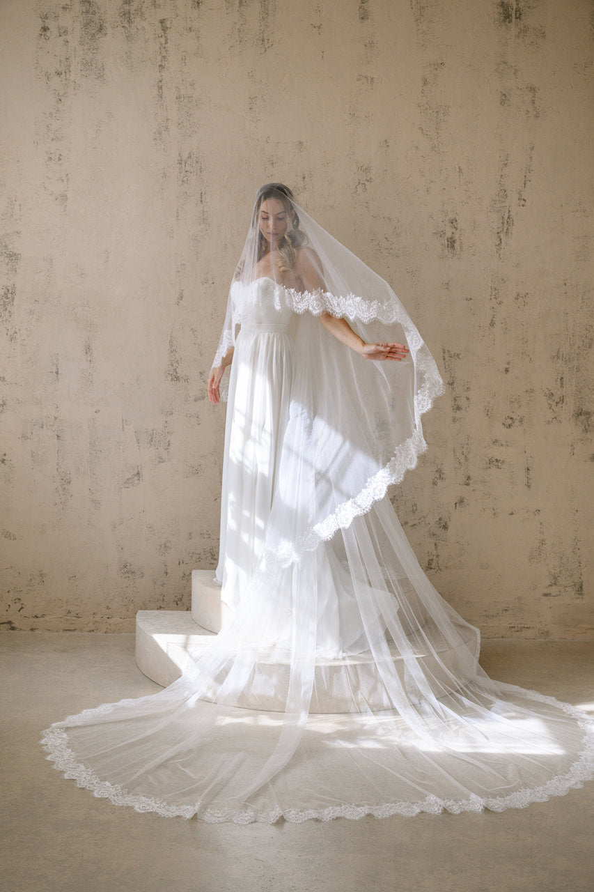 Voile de mariée Lune 300 cm, dentelle Chantilly, photo 1