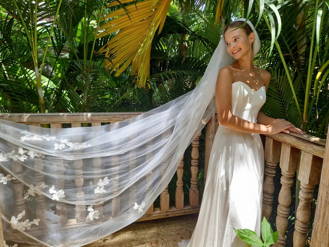 Voile de mariée Marbella WD118 porté, papillons 3D