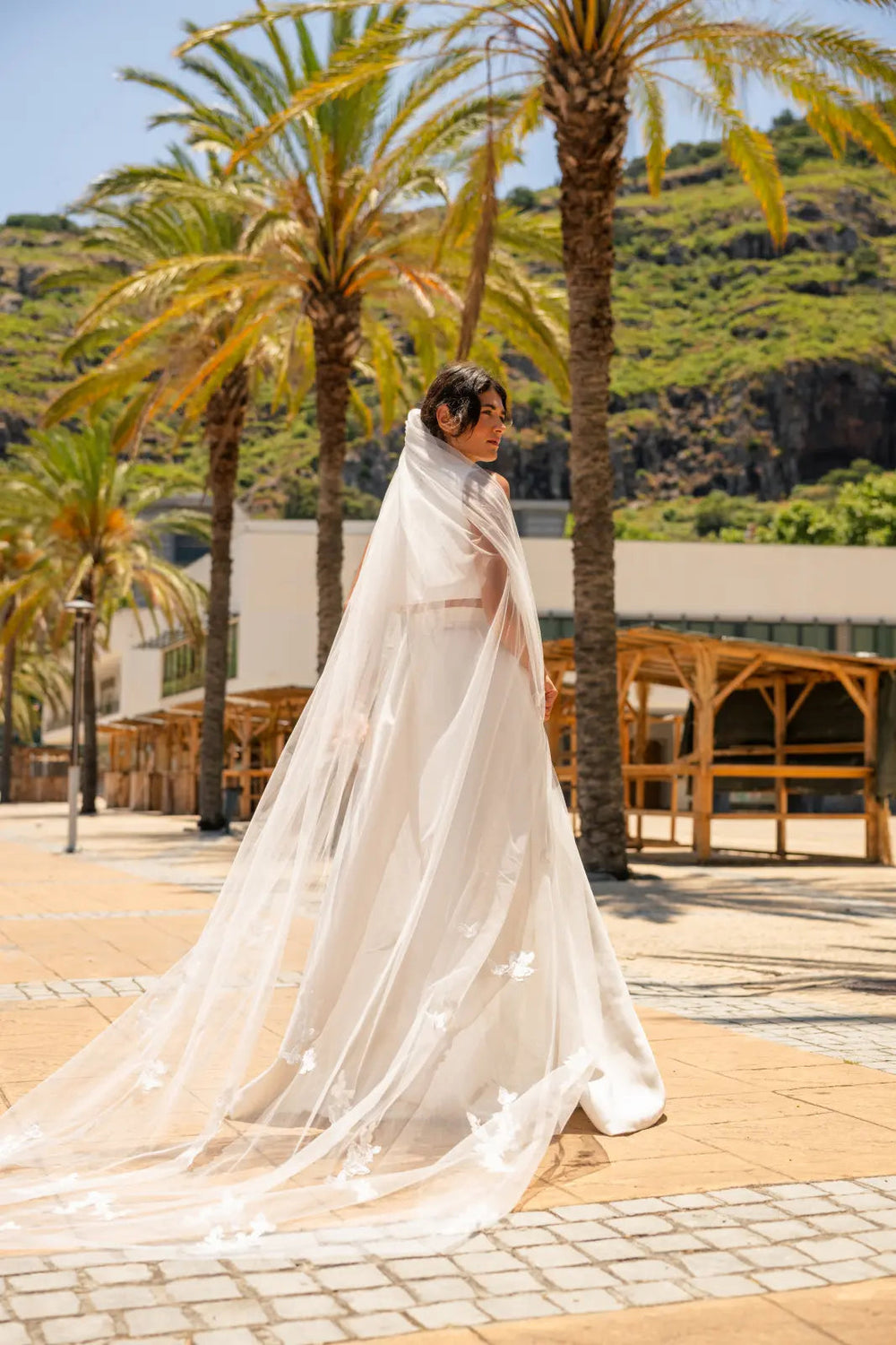 Voile de mariée Marbella WD118 porté, papillons 3D
