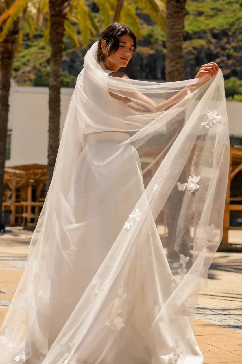 Voile de mariée Marbella WD118 porté, papillons 3D
