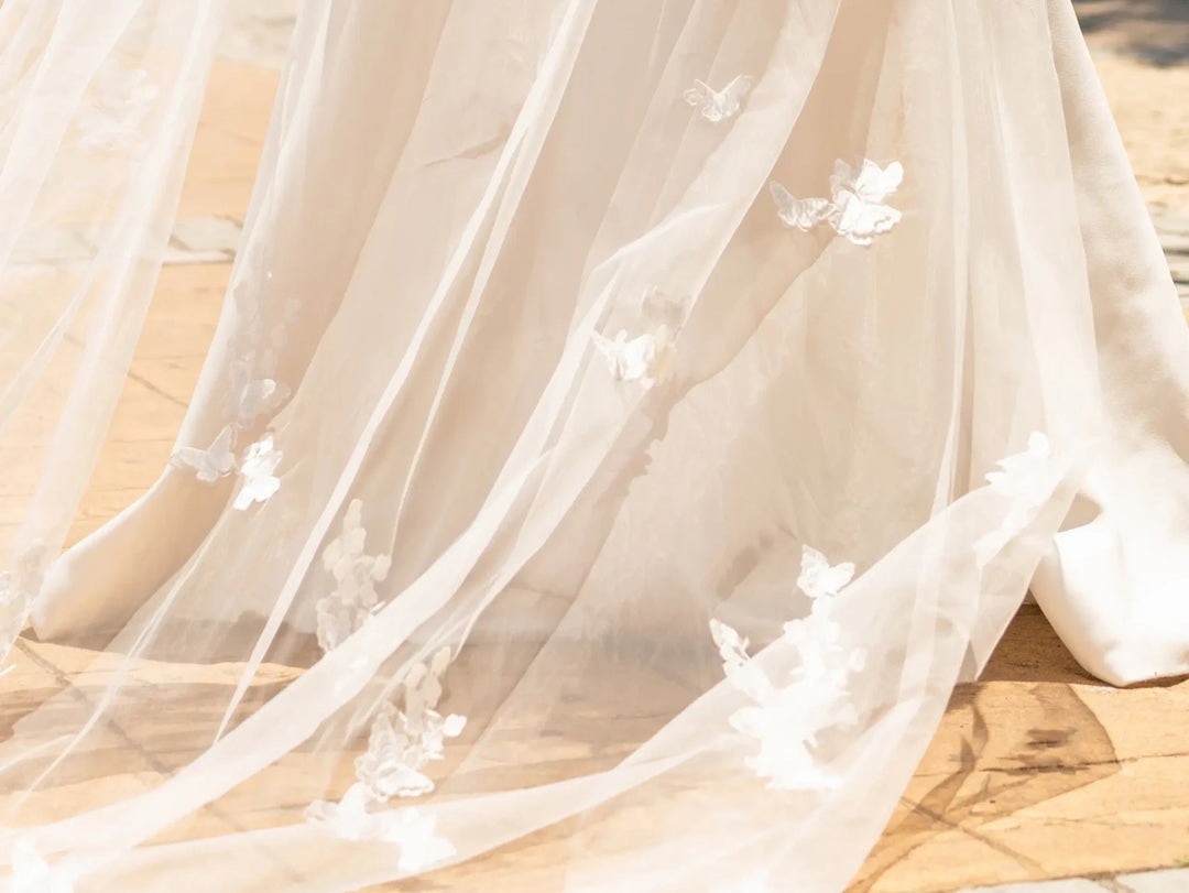 Voile de mariée Marbella WD118 porté, papillons 3D