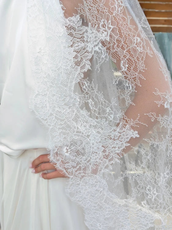 Voile de mariée Omantilla WD121, dentelle de coton sur les épaules