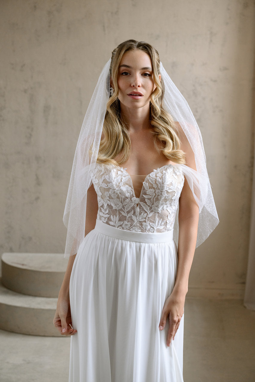 Voile de mariée Ophelia 80 cm, tulle pailleté, vue de face