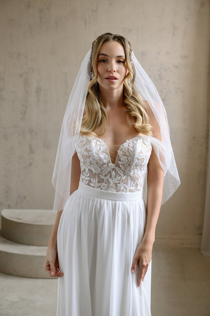 Voile de mariée Ophelia 80 cm, tulle pailleté, vue de face