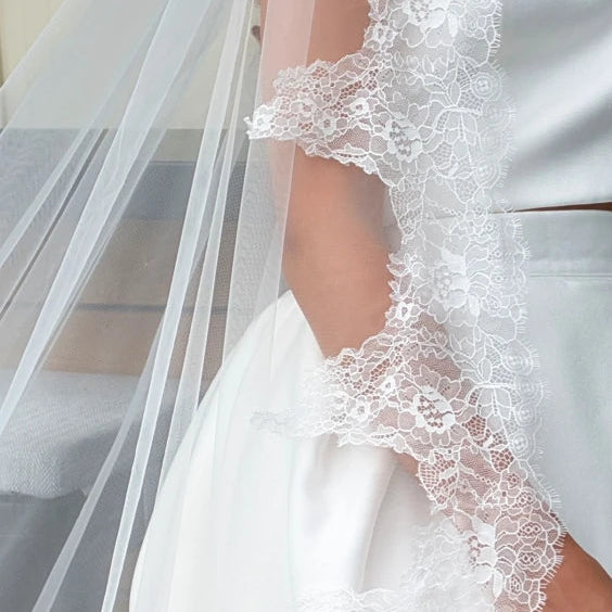 Voile de mariée Orion WD125, fine bordure en dentelle française