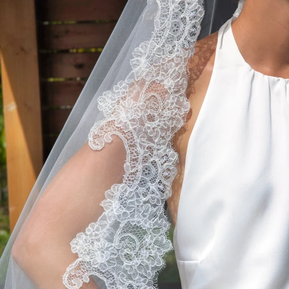 Voile de mariée Ottavia WD123W, large bordure en dentelle perlée