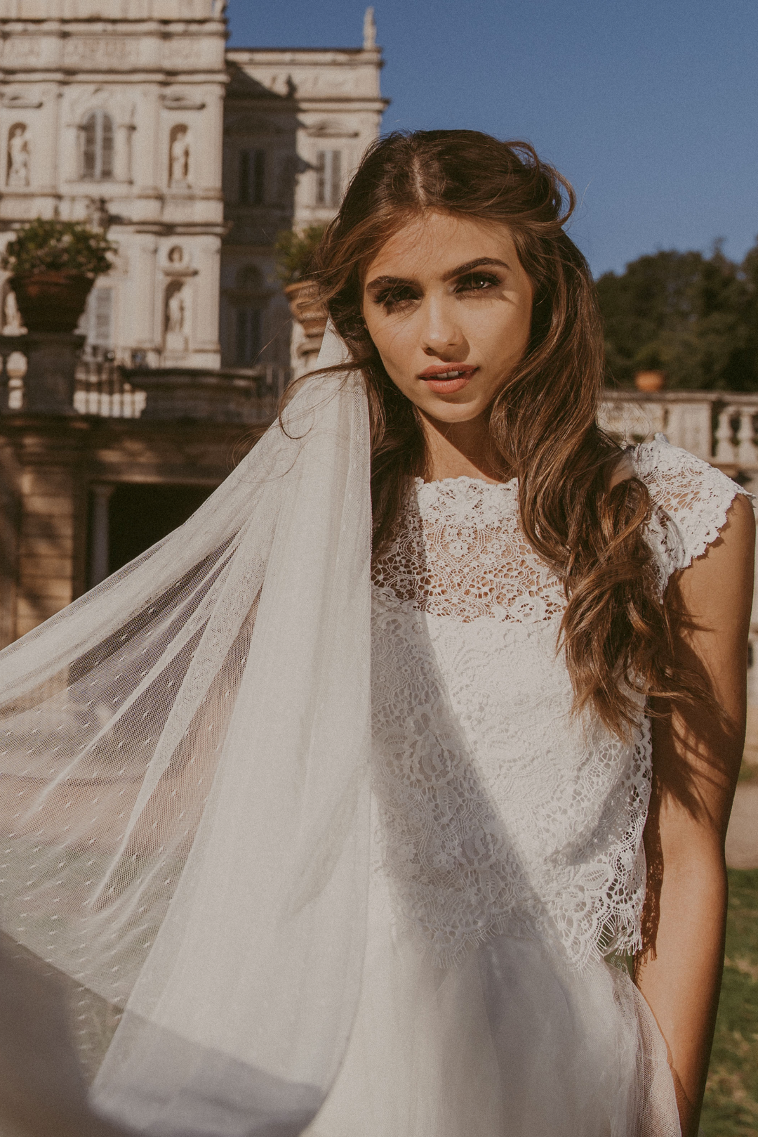 Voile de mariée Rosamaria W43 porté, tulle plumetis