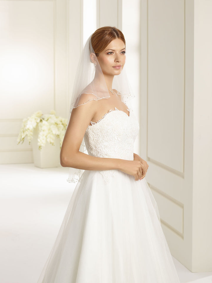 Voile de mariée court 80 cm avec rabat et cristaux, blanc, S170 Bianco Evento