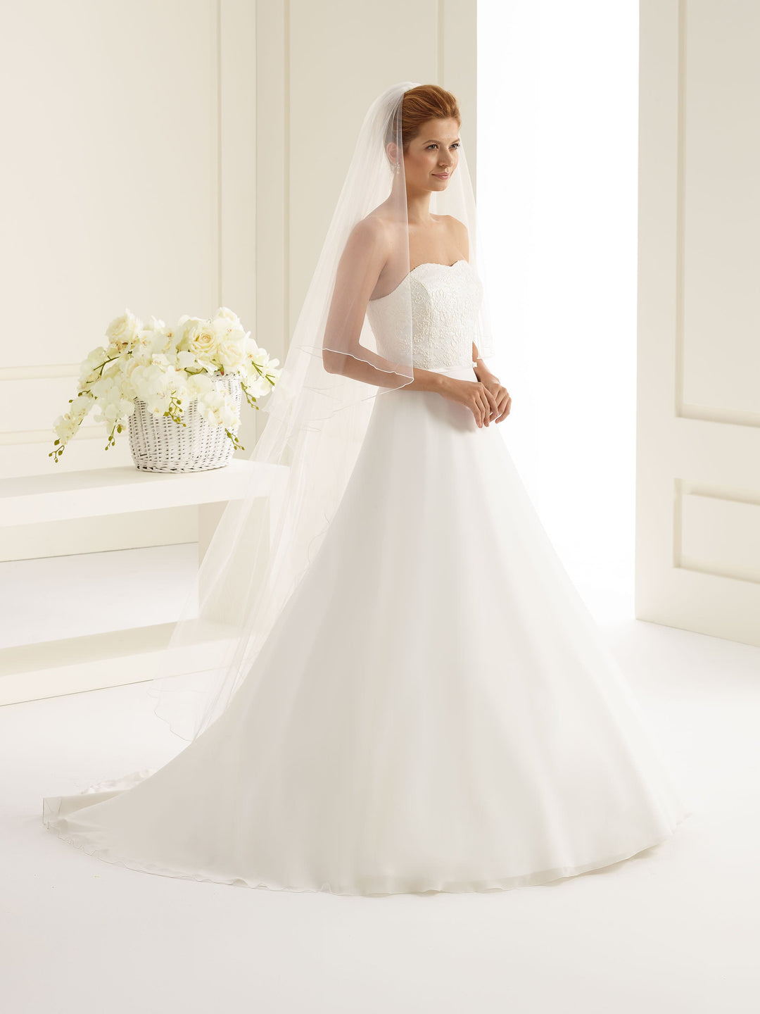 Voile de mariée 170 cm avec rabat de 90 cm en tulle ivoire à bordure festonnée S27 Bianco Evento